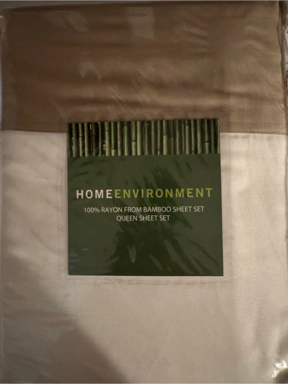 Home Environment Queen Bamboo Rayon Sheet Set in White/Taupe